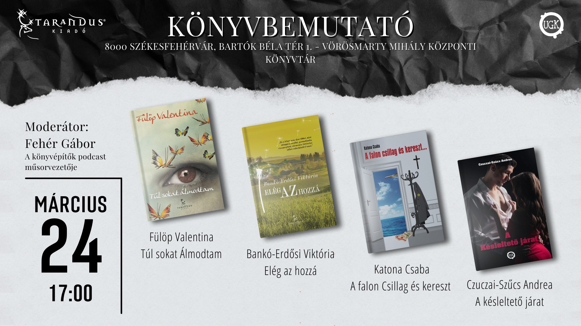 Négy szerző könyvét is bemutatják csütörtökön a Vörösmarty Mihály Könyvtárban